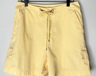 VINTAGE White Stag Cargo Shorts Size 10 29" Yellow 100% Cotton Rope Tie Coastal