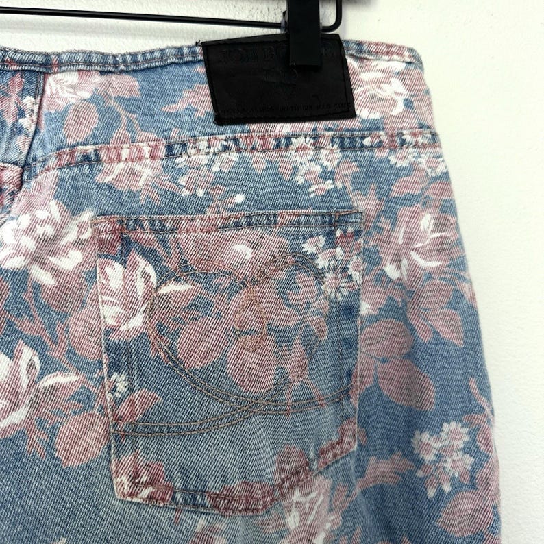 Jeans acampanados de tiro bajo con estampado floral estilo años 20 de Joe Boxer, talla 13, 100% algodón, efecto desgastado. imagen 8