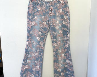 Vintage Y2K Joe Boxer Low Rise Floral Flare Jeans Sz 13 100% Cotton Distressed