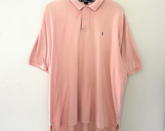VINTAGE 90s Polo Ralph Lauren Men's Pink 100% Cotton Polo XXL Pony Embroidered