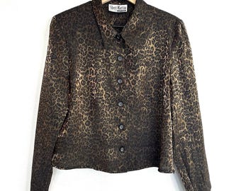 Vintage Shiny Gold Animal Print Blouse by Sheri Martin Sz M