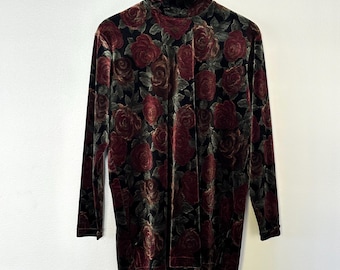 Túnica vintage Jones NY de terciopelo con cuello alto, talla S, estilo gótico, glamuroso, estilo academia oscuro, floral