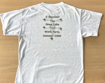 Vintage 90s Trail Crew T Shirt Size XL "I Survived" 1999 Nature Funny Gorpcore