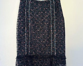 Vintage Karen Millen Black Lace Floral Midi Skirt Size 10 Ruffle Hem Coquette