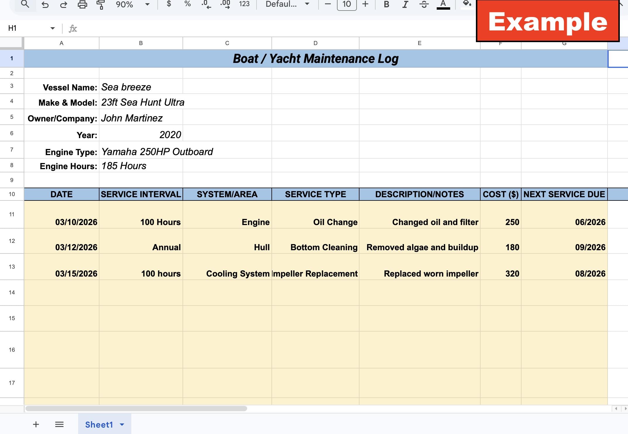 Boat & Yacht Maintenance Log Spreadsheet | Service Tracker Template - Etsy