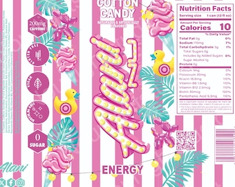 Alani Cotton Candy Energy label,20oz tumbler warp Neon Candy Digital Download - Png file for sublimation