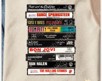 Retro 80er Jahre Kassette Stapel Datei PNG, Classic Rock Design T Shirt, Musik Geschenk, Rock Legends Digital Download - Png Datei für Sublimation