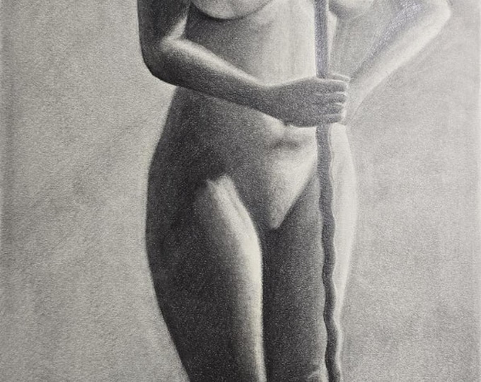 Original Graphite Figure Drawing – Classical Female Figure Study