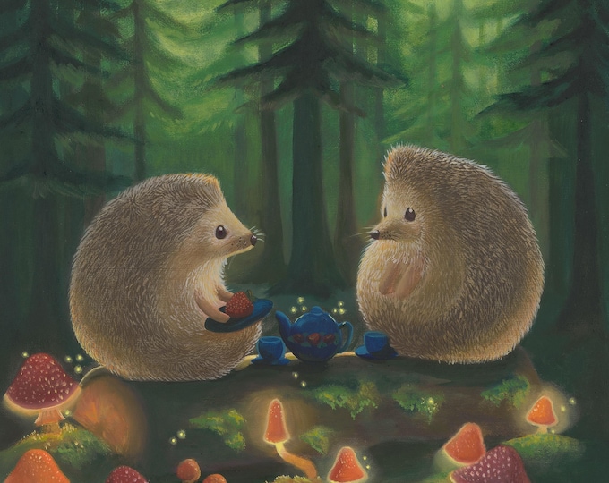 Hedgehog Tea Party | Original Oil Painting Print