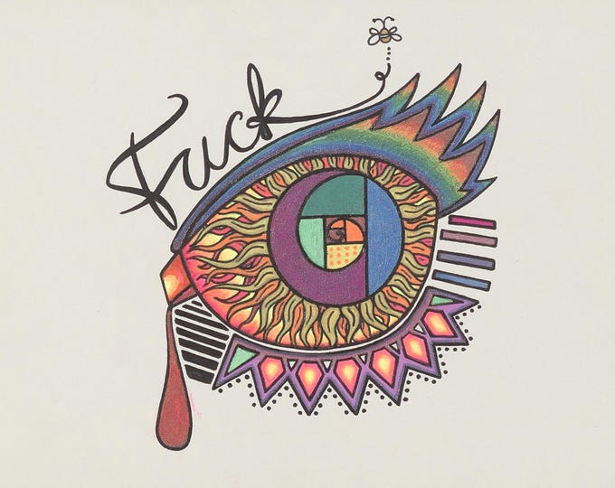 Sacred Rage – 8x8 Colorful Gel Pen Eye Drawing | Original & Art Prints