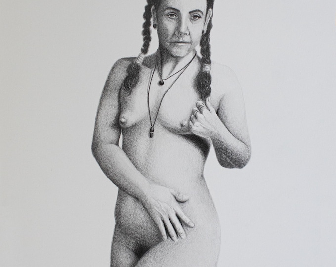 Original Pencil Figure Drawing – 11x14 Nude Portrait – Graphite Fine Art – Prints Available