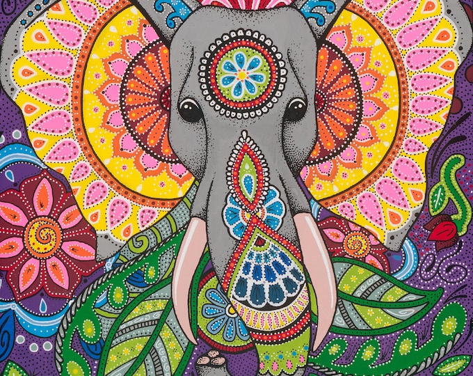 Radiant Elephant Mandala – Colorful Boho Animal Art Print