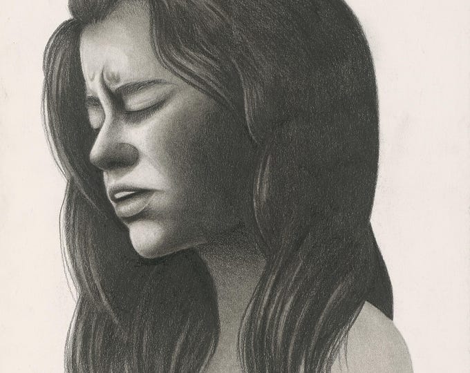 Quiet Ache – Emotional Graphite Portrait Drawing (9x12) | Original & Art Print