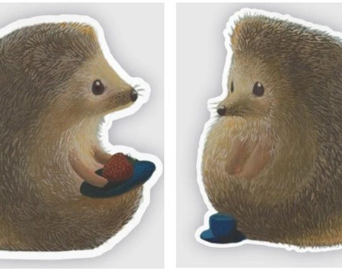 Hedgehog Tea Party Sticker | Woodland Animal Illustration | Matte Vinyl Decal