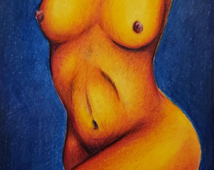 Vibrant 5x7 inch Colored Pencil Figure Study – Original Art & Small Prints Available