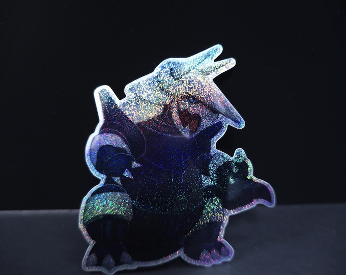 Aggron Glitter Sticker – 3" Die-Cut Pokémon Inspired Vinyl Sticker, Hand Drawn Colored Pencil Art, Steel Type Anime Sticker
