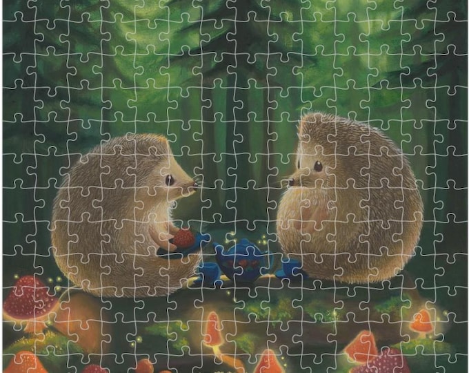 Hedgehog Tea Party Puzzle | Whimsical Forest Oil Painting Art (252 Pieces)