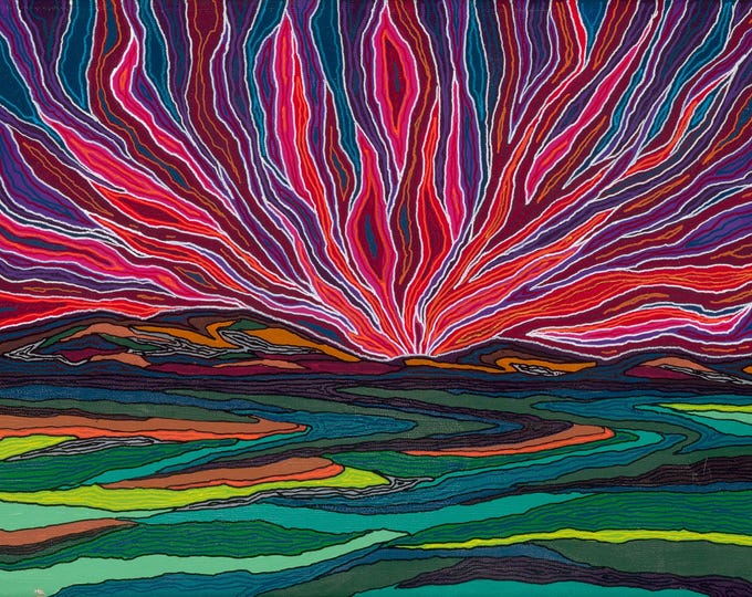 Fireburst Horizon – Vibrant Abstract Landscape Print | Psychedelic Sunset Wall Art | Colorful Acrylic Painting Print