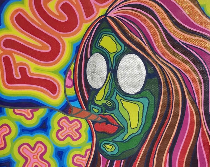 Psychedelic Mood – Original 8x8 Acrylic Painting + Giclée Gloss Canvas Prints | Vibrant Pop Art