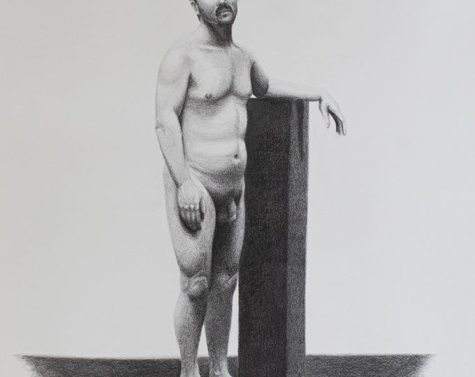Classical Male Figure Drawing – Original Graphite Life Study – Atelier Style Academic Figure – Fine Art