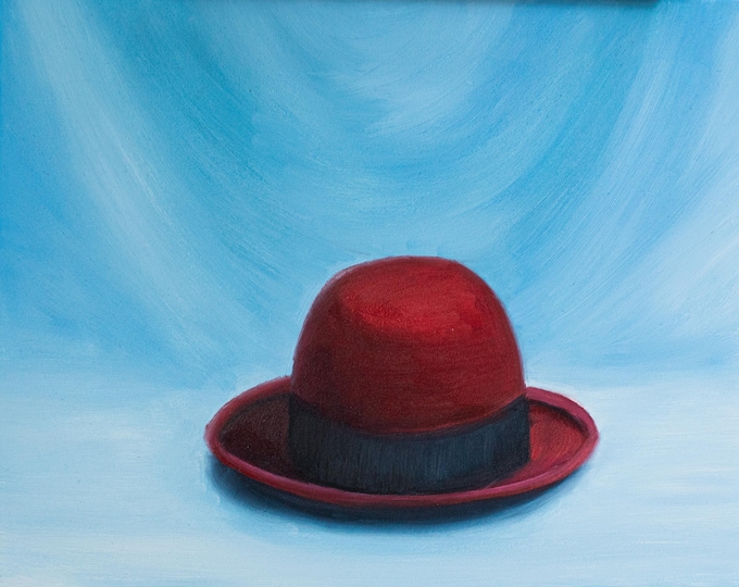 Original Oil Painting 5x7 – Red Hat Whimsical Artwork, Club Inspired