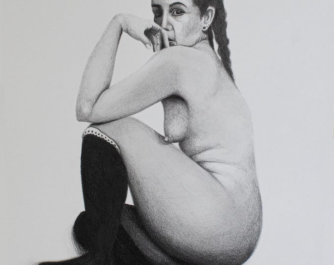 Seated Nude Figure Drawing 11x14 – Original Pencil Art & Fine Art Print – Realistic Female Study