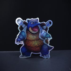 Blastoise Fan Art Glitter Sticker – 3" Pokémon Inspired Vinyl Sticker, Hand Drawn Colored Pencil Art