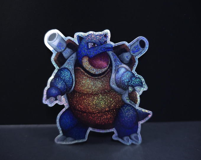 Blastoise Fan Art Glitter Sticker – 3" Pokémon Inspired Vinyl Sticker, Hand Drawn Colored Pencil Art