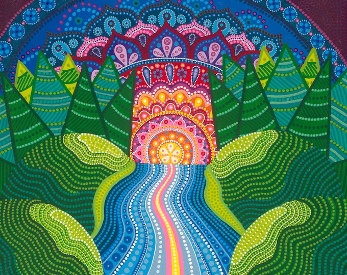 Mandala Falls - Colorful Mandala Landscape Acrylic Painting