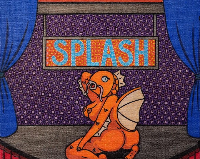 Splash! – Magikarp Stripper Art | 8x8 Gloss Canvas or Paper Print | Funny Pokémon Parody Art | Absurd Psychedelic Wall Decor