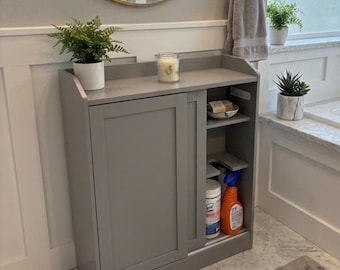 Wooden Bathroom Narrow Storage Cabinet, Slim Floor Cabinet with Sliding Doors