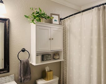 Wooden Bathroom Cabinet Wall Mounted with Doors, Over The Toilet Storage