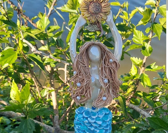 Merman Angel Tree Topper Mermaid Tree Topper Holding a Sunflower - Etsy