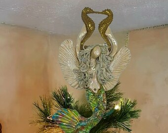 Rainbow Mer-angel with Seahorses. Tree Topper