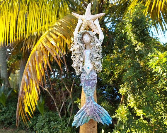 Rainbow Mermaid Tree Topper with Golden Sea Star
