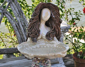 Mermaid on Lightening Whelk shell Soap Dish Ring Holder.