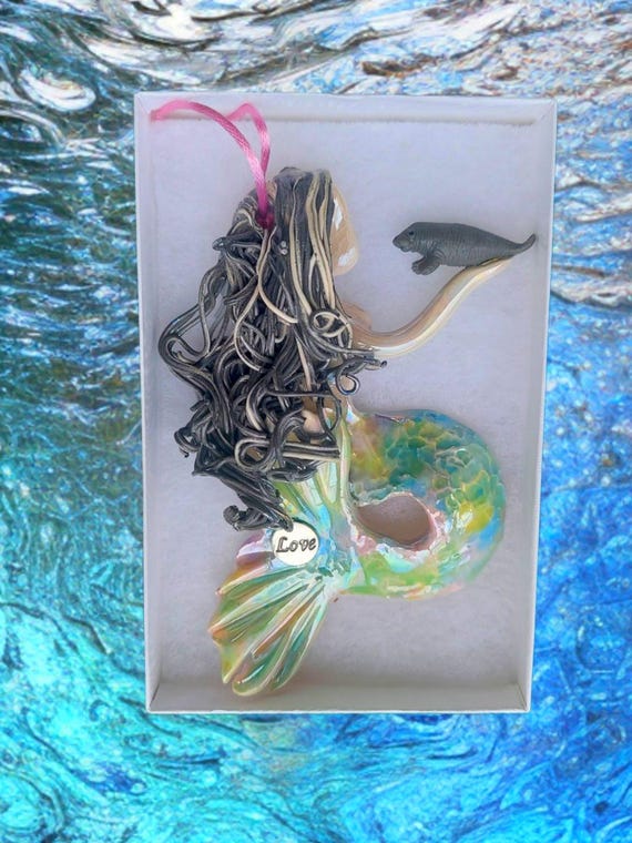 Silver Fox Mother of pearl mermaid ornament