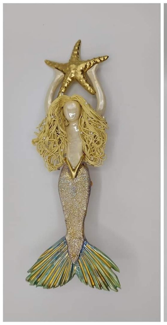 Golden Blonde Mermaid Tree Topper with Golden Sea Star
