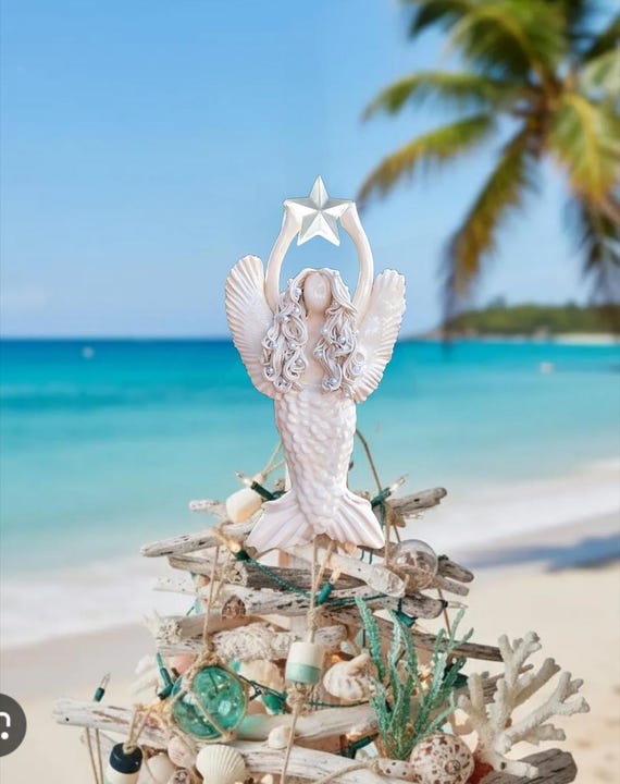 Snow white miniture Angel Mermaid Christmas tree topper