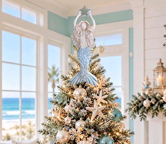 Snow white haired Mermaid Christmas tree topper