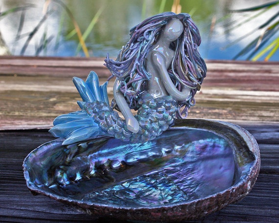 Rainbow Mermaid and Abalone Soap Dish Ring Holder.