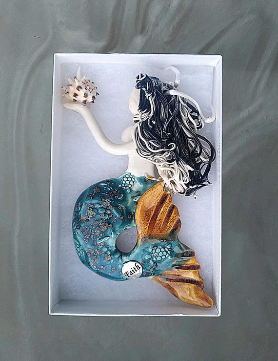 Silver fox mermaid  ornament
