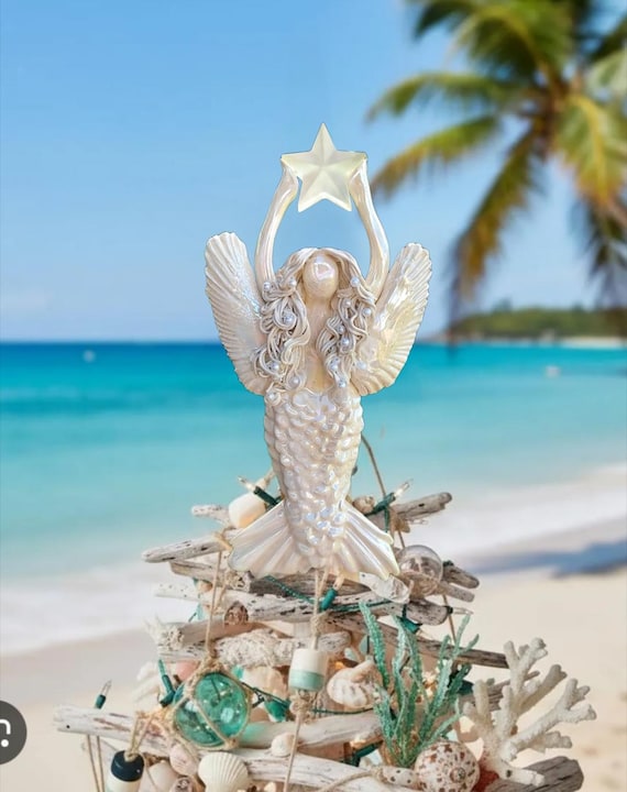 Snow white miniture Angel Mermaid Christmas tree topper