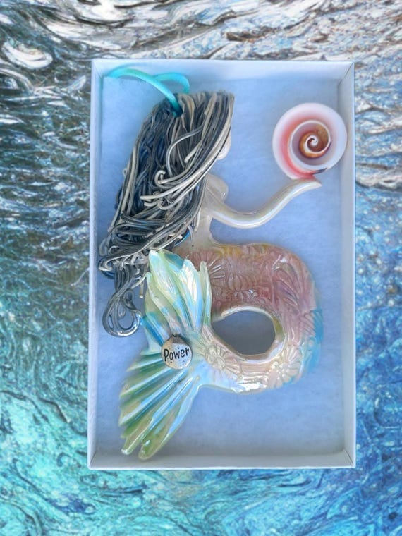 Mother of pearl, silver fox mermaid ornament