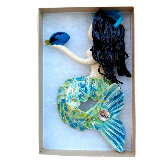 Inspirational black haired mermaid ornament