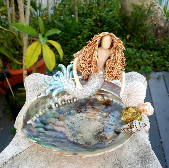 Mermaid on Abalone shell Soap Dish Ring Holder.