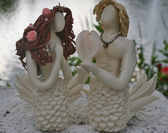 Mermaid and Merman wedding cake topper