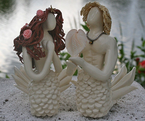 Mermaid and Merman wedding cake topper