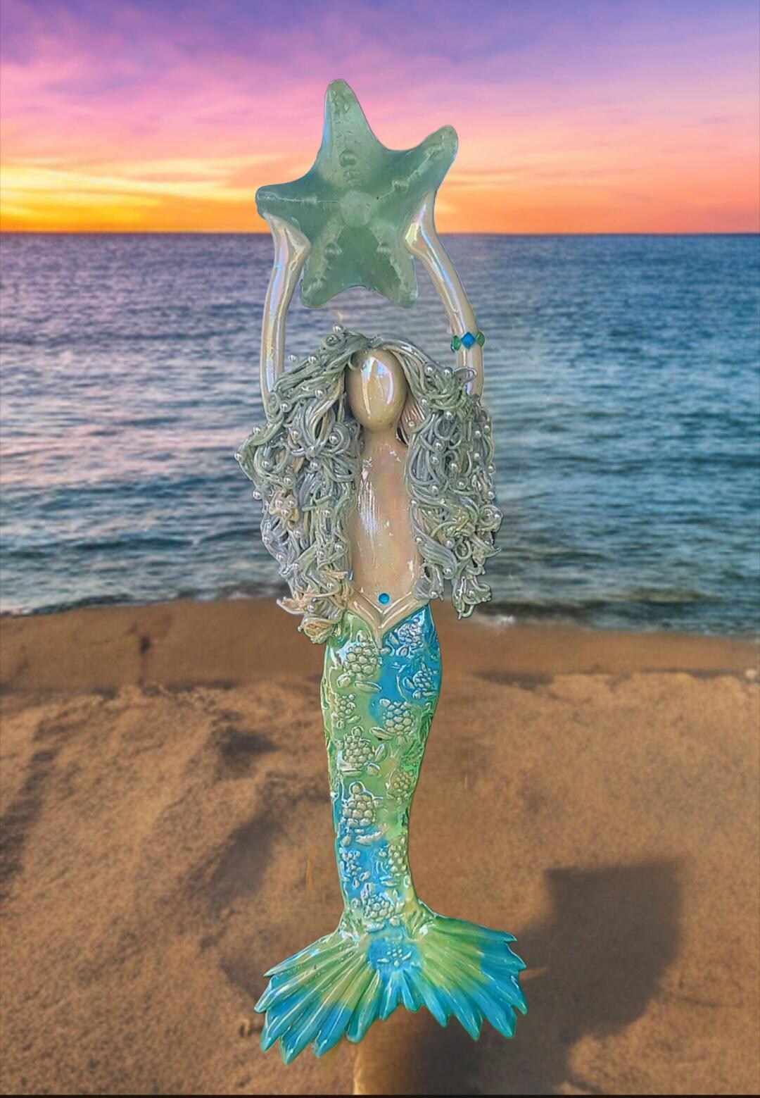 Merman Angel Tree Topper Silver Fox Mermaid Tree Topper - Etsy