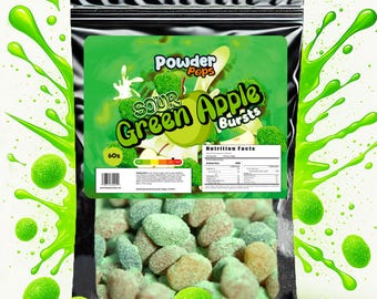 PowderPops Sour Green Apple Gusher Bursts 6OZ - Viral Candy - Sour & Sweet Fruit Snack